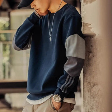 AIDASE  -  Trendy Brand Men Spring Autumn New Spliced pullovers O-Neck Fashion Solid Color Loose Minimalist Casual Long Sleeved Hoodies aidase-shop